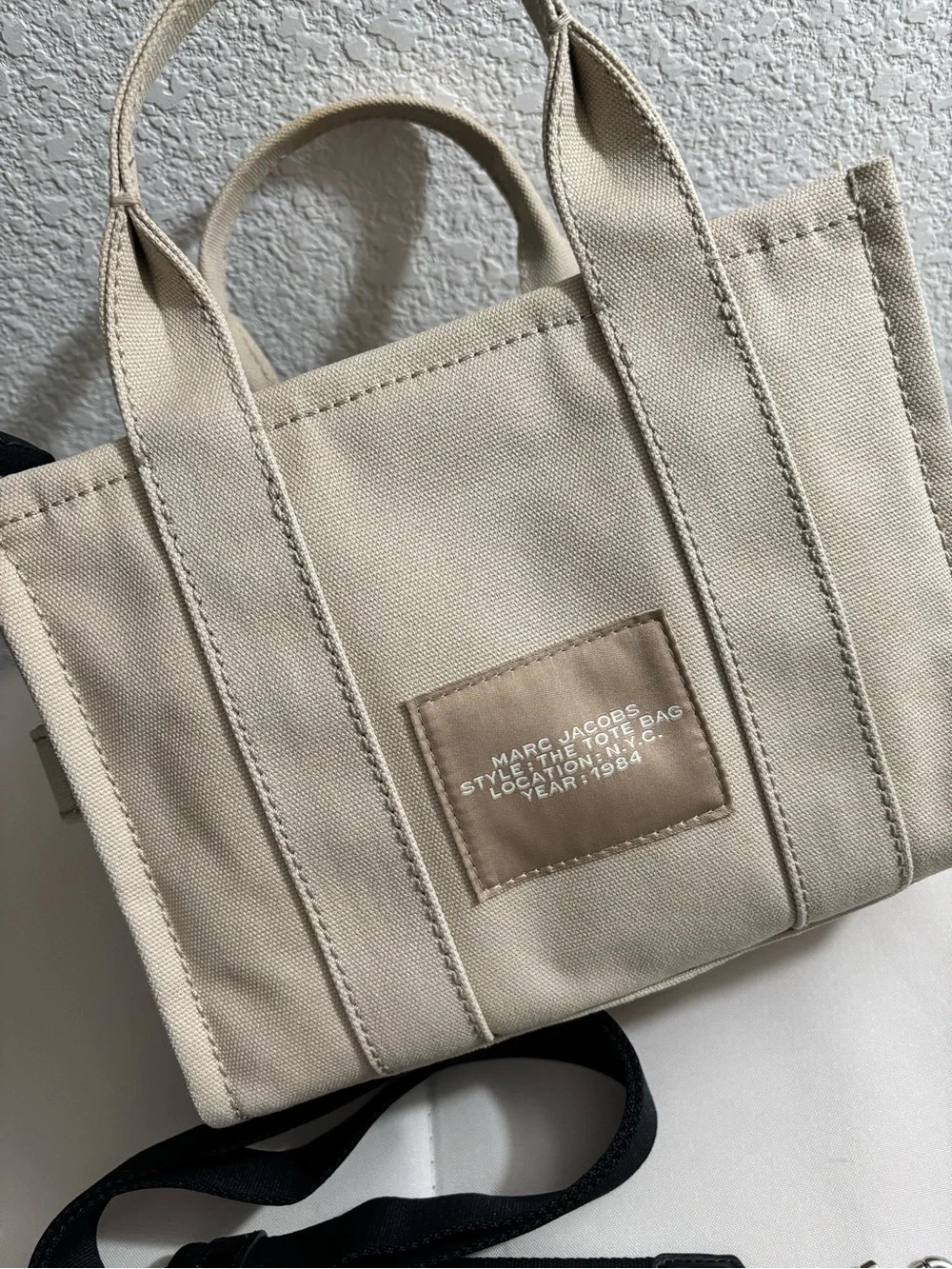 Marc Jacobs Small Canvas Tote in Beige with Black Strap